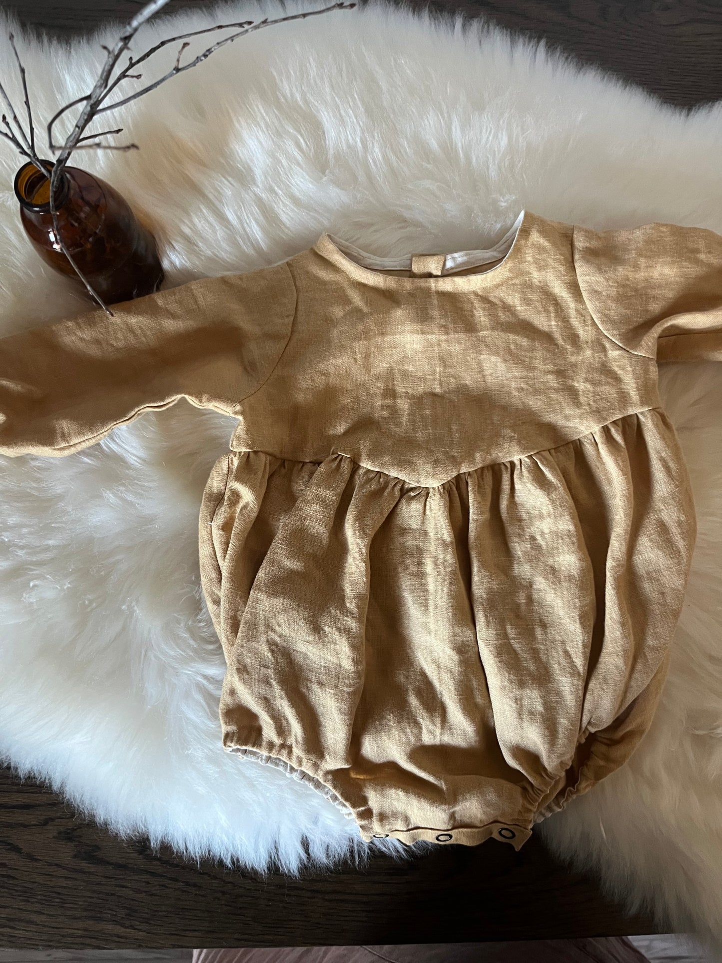 Gathered Linen Baby Romper