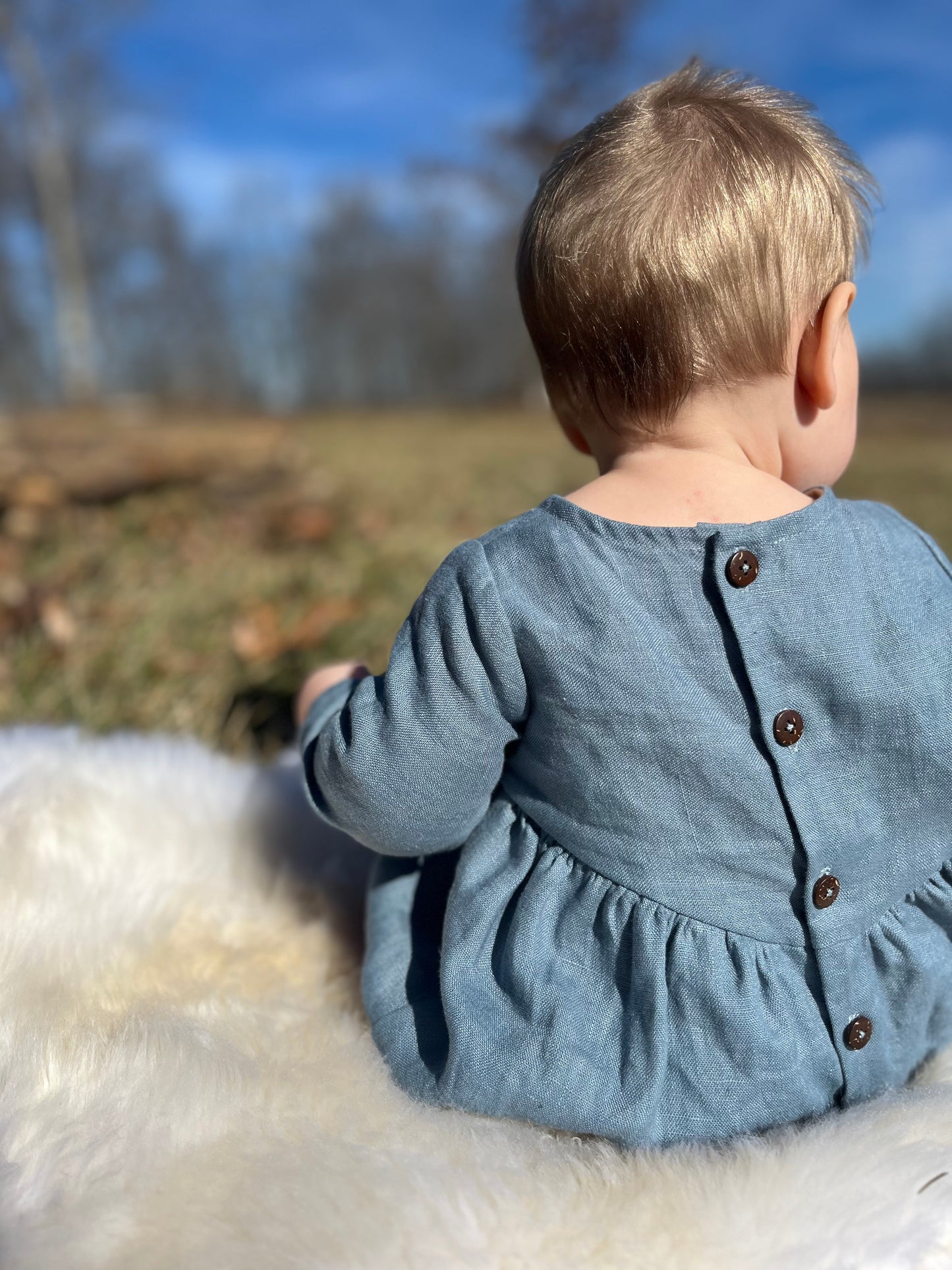 Gathered Linen Baby Romper