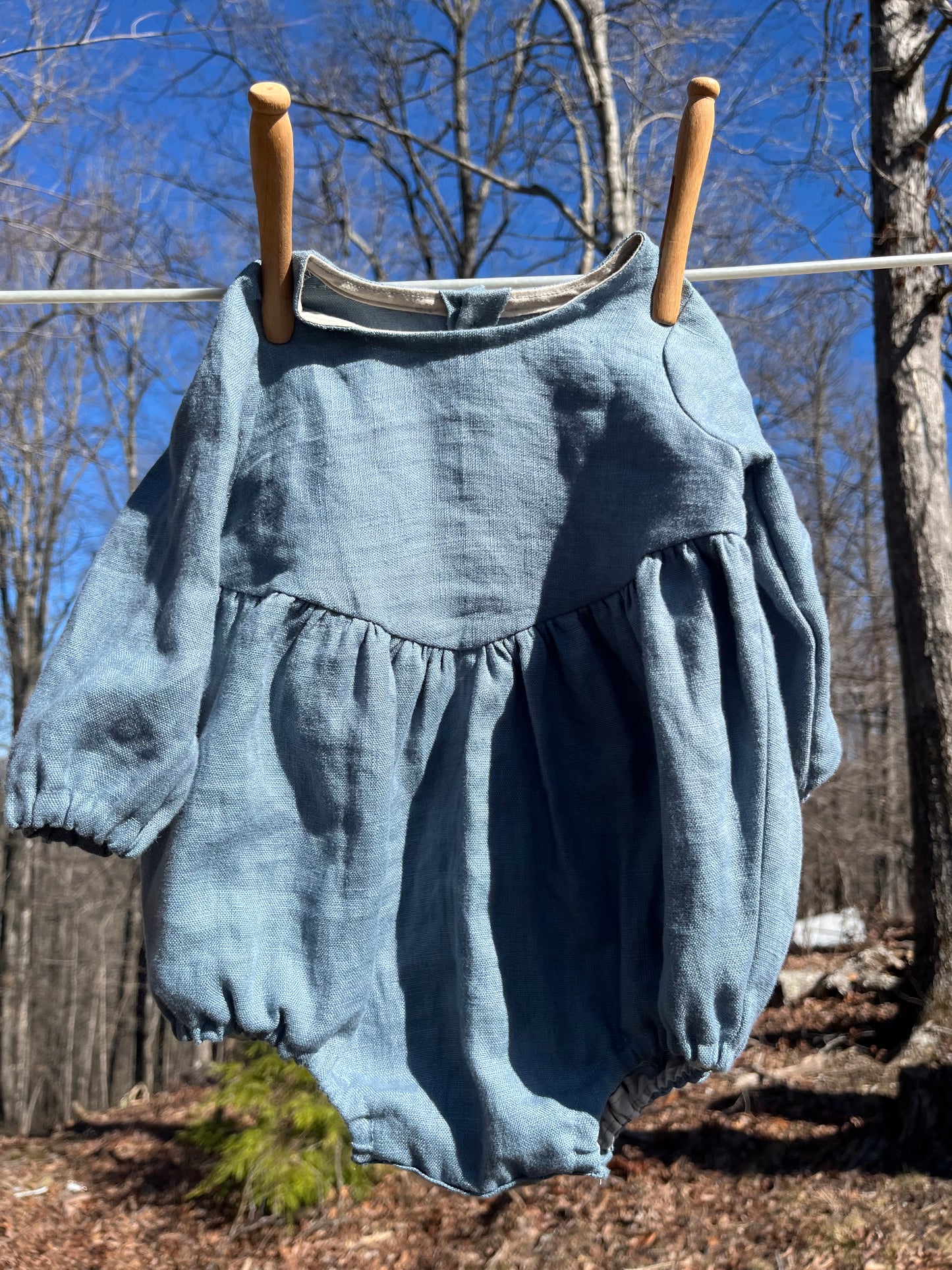 Gathered Linen Baby Romper