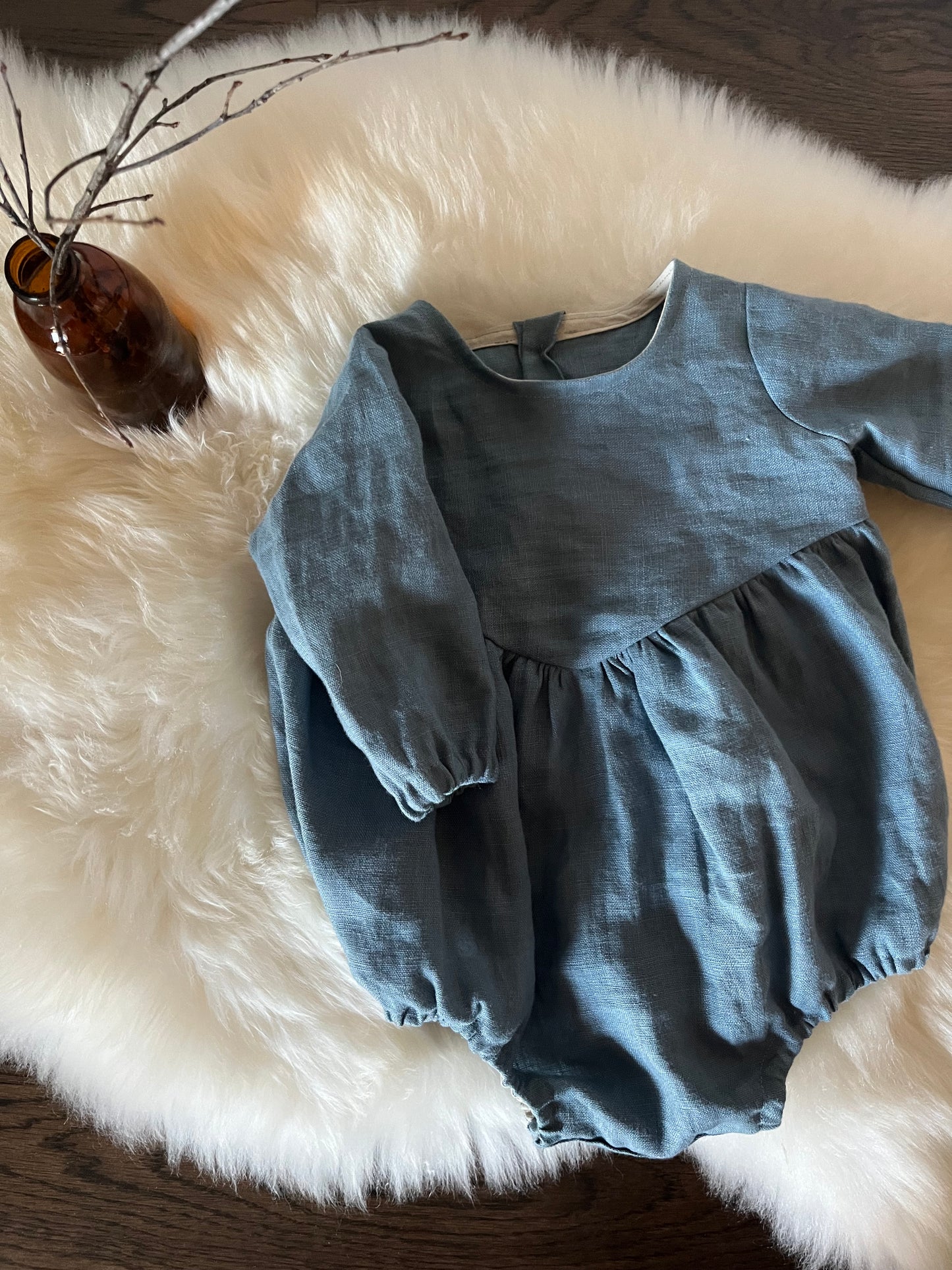 Gathered Linen Baby Romper