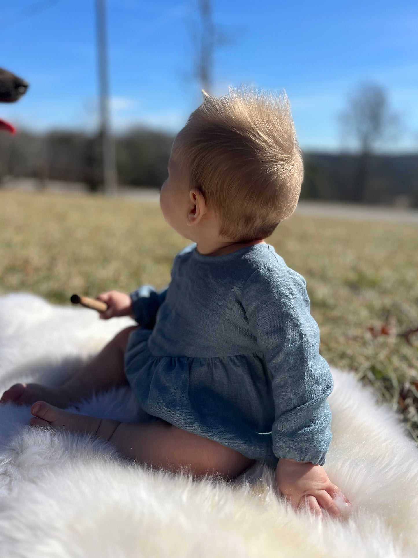 Gathered Linen Baby Romper